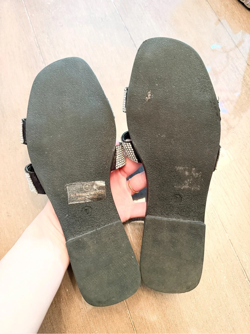 Black Rhinestone H Slide Sandals Size 7